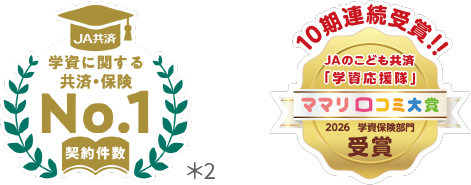 学資に関する共済・保険No.1契約件数。10期連続でママリ口コミ大賞